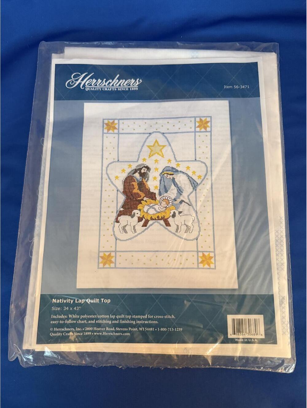 Herrschners Nativity Lap Quilt Top Stamped Cross-stitch Kit